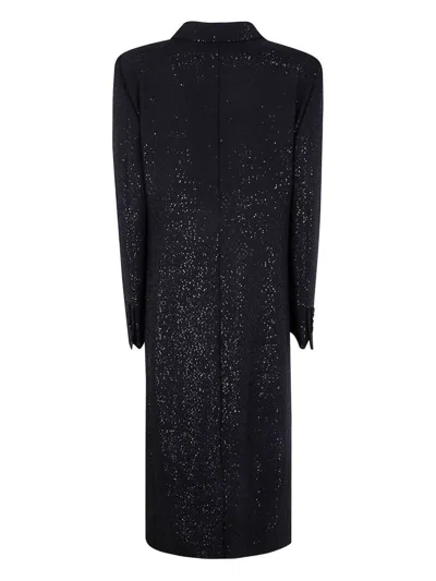 Tom Ford Sequined Wool Blend Crepe Double Breasted Coat In Black