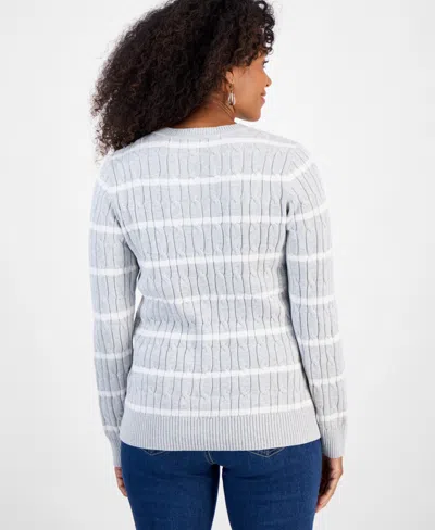 Style & Co Women's Cotton Cable-knit V-neck Sweater, Created For Macy's In Gray