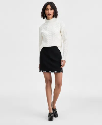 On 34th Women's Mock-neck Cable-knit Pullover Sweater, Created For Macy's In White