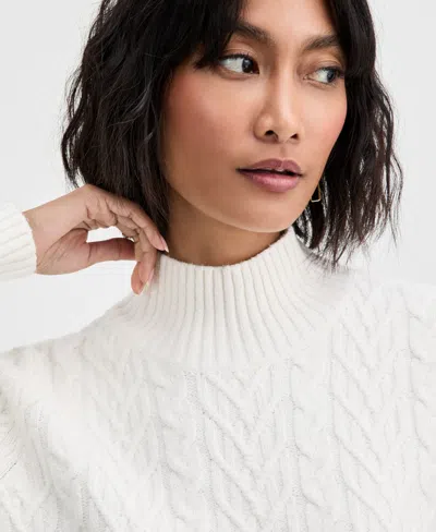 On 34th Women's Mock-neck Cable-knit Pullover Sweater, Created For Macy's In White
