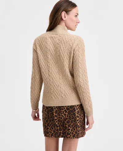 On 34th Women's Mock-neck Cable-knit Pullover Sweater, Created For Macy's In Brown