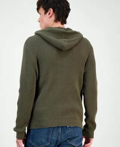 Sun + Stone Men's Waffle-knit Pullover Hoodie, Exclusively At Macy's In Green