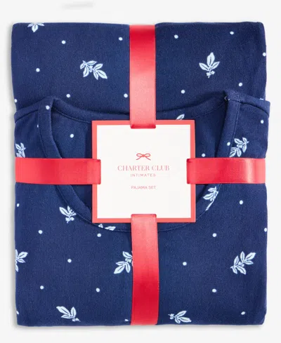 Charter Club Women's 2-pc. Printed Long-sleeve Packaged Pajamas Set, Created For Macy's In Blue