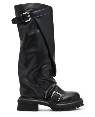 Madden Girl Women's Restore Knee-high Slouchy Lug-sole Moto Boots In Black