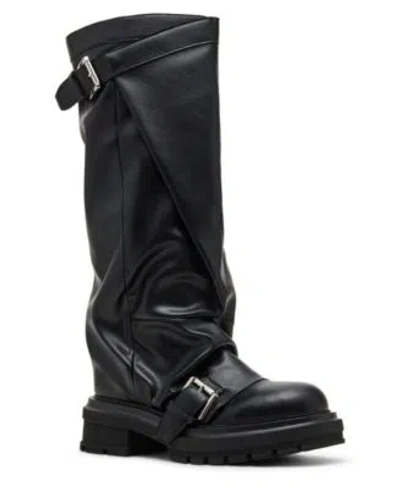 Madden Girl Women's Restore Knee-high Slouchy Lug-sole Moto Boots In Black