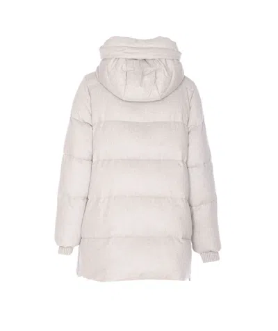 Moorer Hooded Quilted Jacket Zip Pockets In Silver