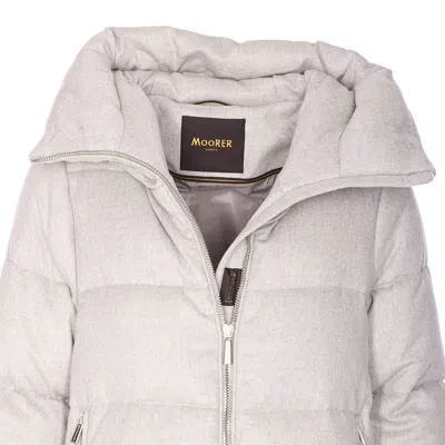 Moorer Hooded Quilted Jacket Zip Pockets In Silver