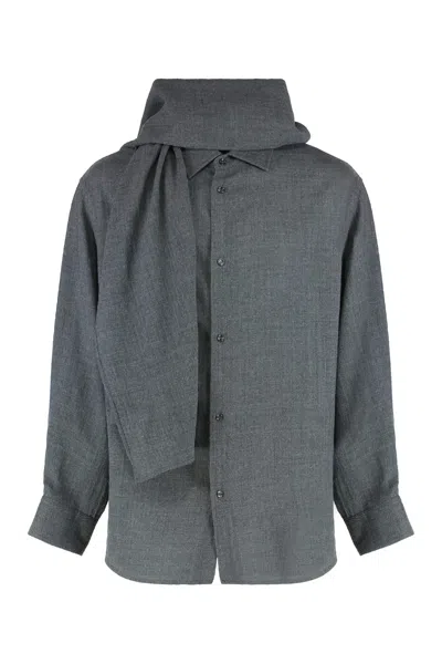 Darkpark George Shirt With Detachable Wool Scarf In Gray