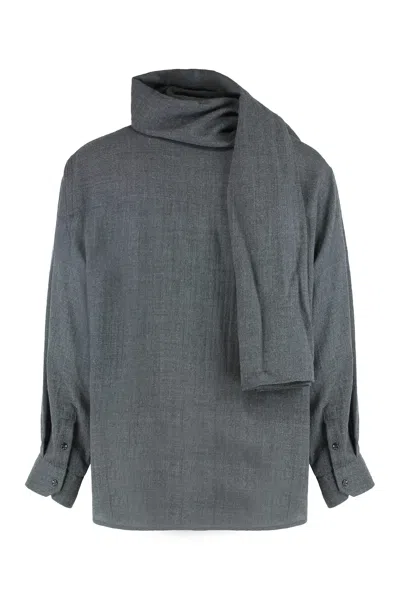 Darkpark George Shirt With Detachable Wool Scarf In Gray