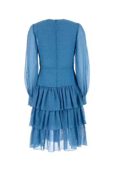 Valentino Silk Dress With Keyhole Neckline And Ruffles In Blue