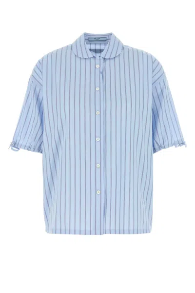 Prada Embroidered Poplin Shirt In Blue