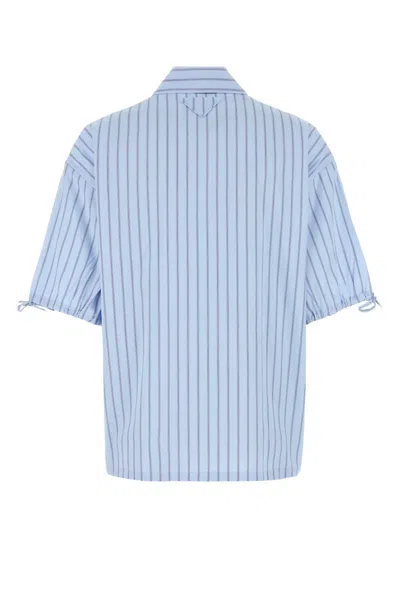 Prada Embroidered Poplin Shirt In Blue