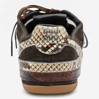 Miu Miu Gymnasium Technical Fabric And Python-print Ayers Leather Sneakers In Brown