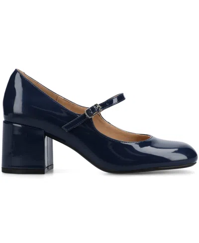 Journee Collection Okenna Womens Square Closed Toe Block Heel Pumps In Blue