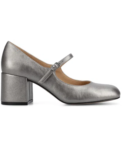Journee Collection Okenna Womens Square Closed Toe Block Heel Pumps In Silver
