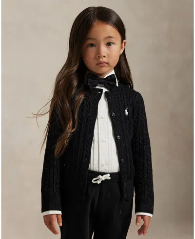 Polo Ralph Lauren Toddler And Little Girls Metallic Cable Cotton-blend Cardigan Sweater In Black