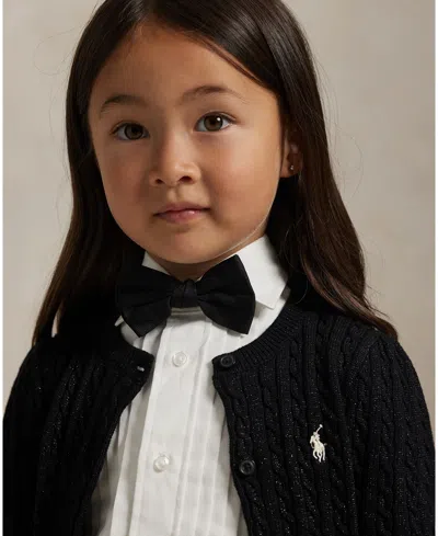 Polo Ralph Lauren Toddler And Little Girls Metallic Cable Cotton-blend Cardigan Sweater In Black