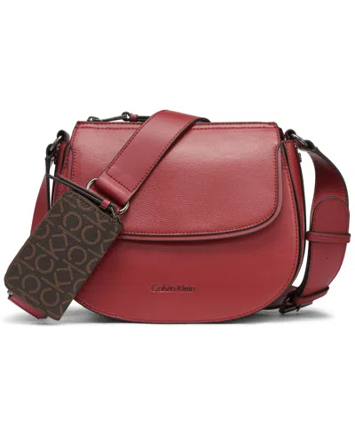 Calvin Klein Bella Adjustable Crossbody With Signature Zippered Pouch In Red