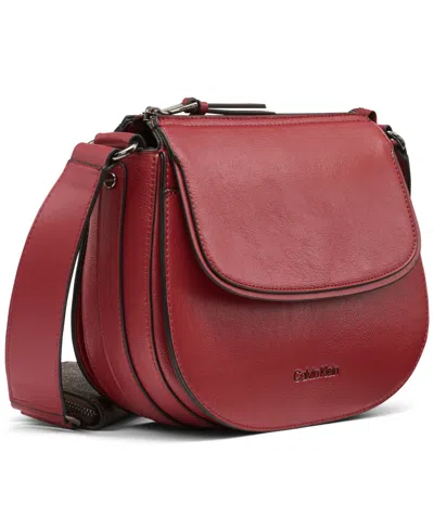 Calvin Klein Bella Adjustable Crossbody With Signature Zippered Pouch In Red