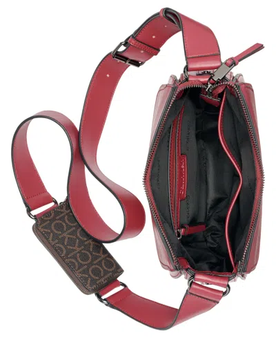 Calvin Klein Bella Adjustable Crossbody With Signature Zippered Pouch In Red