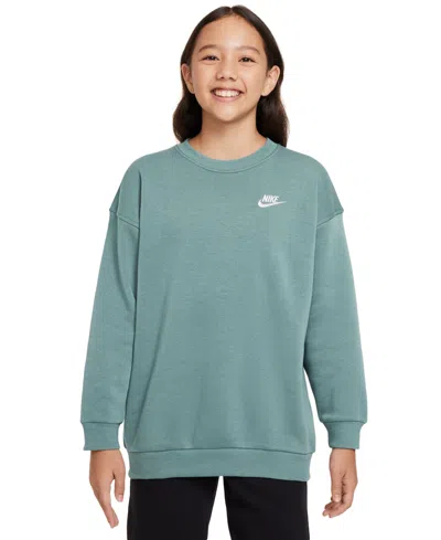 Nike Club Big Kid Girls Crew Neck Fleece Long Sleeve Sweatshirt In Blue