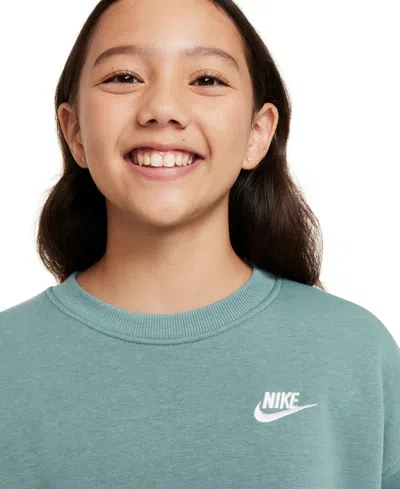 Nike Club Big Kid Girls Crew Neck Fleece Long Sleeve Sweatshirt In Blue