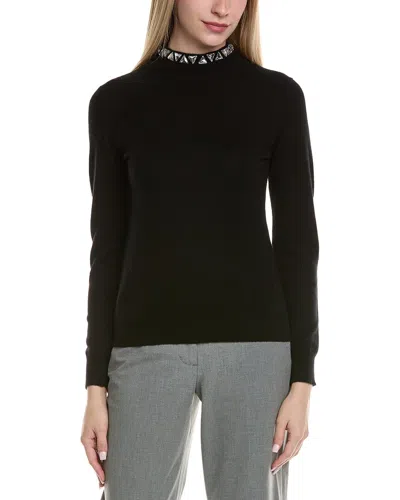 Sofiacashmere Stone-trimmed Mock Neck Wool & Cashmere-blend Sweater In Black