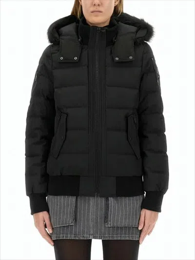 Moose Knuckles Quilted Cropped Padded Jacket With Detachable Fur Hood In Black