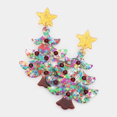 Fashnzfab Glittered Resin Star Christmas Tree Dangle Earrings - Multi In Multi