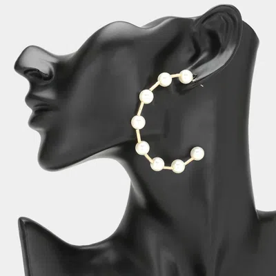 Fashnzfab Pearl Station Hoop Earrings - Gold In Gold