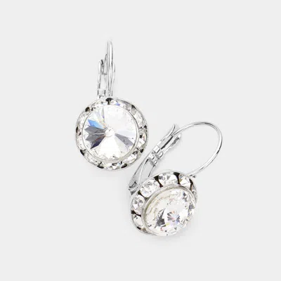 Fashnzfab Rivoli Cut Genuine Crystal Lever Back Earrings - Clear In Metallic