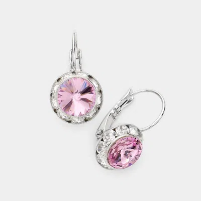 Fashnzfab Rivoli Cut Genuine Crystal Lever Back Earrings - Lt Rose In Pink