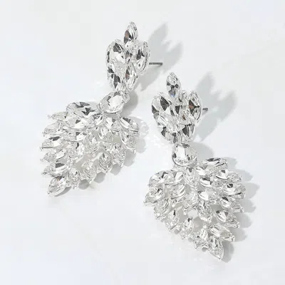 Fashnzfab Marques Stone Accented Dangle Evening Earrings - Clear, Silver In Metallic
