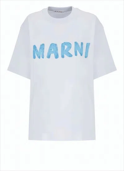 Marni Boxy-fit White T-shirt With Vibrant Hand-painted Graphic In White