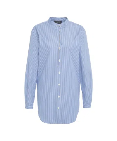 Seafarer Striped Shirt With Mandarin Collar In Blue