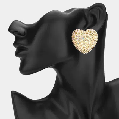 Fashnzfab Rhinestone Paved Heart Earrings - Ab, Gold In Gold