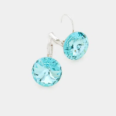 Fashnzfab Genuine Round Crystal Lever Back Earrings - Turquoise In Blue