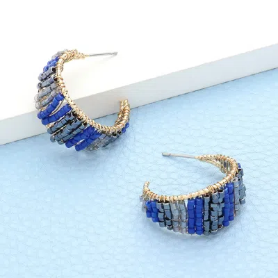 Fashnzfab Beaded Hoop Earrings - Blue In Blue