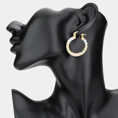 Fashnzfab Textured Three Tone Metal Hoop Pin Catch Earrings - Multi, Three Tone In Gold