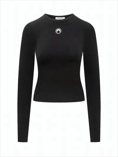 Marine Serre Turtleneck Sweater With Moon Logo And Rhinestones In Black