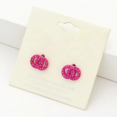 Fashnzfab Rhinestone Embellished Double Open Circle Link Stud Earrings - Fuchsia In Pink