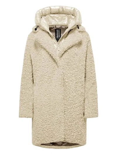 Bomboogie Women's Beige Teddy-effect Coat With Padded Hood In Multi