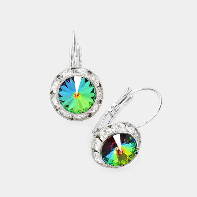 Fashnzfab Rivoli Cut Genuine Crystal Lever Back Earrings - In Green