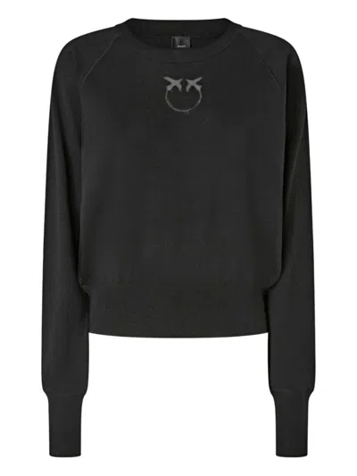 Pinko Relaxed Fit Black Wool Sweater In Black