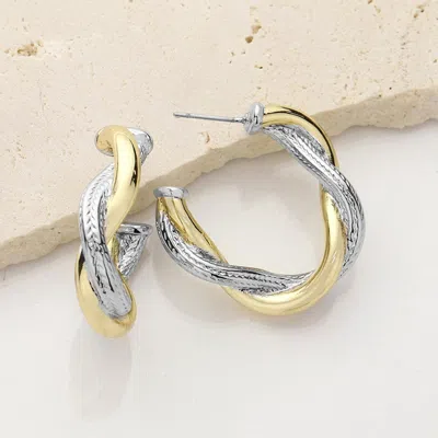Fashnzfab 14k Gold Plated Two Tone Twisted Hoop Earrings - Two Tone In Gold