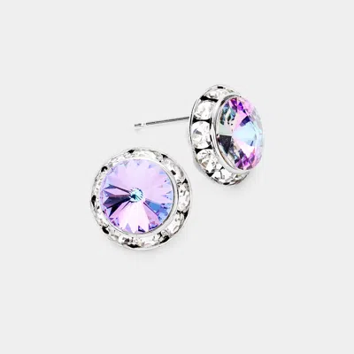 Fashnzfab Rivoli Cut Genuine Crystal Round Stud Earrings - Vitrail Light In Purple