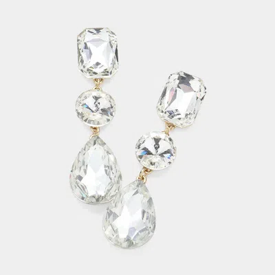 Fashnzfab Triple Crystal Rhinestone Evening Earrings - Rhodium In Metallic