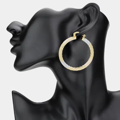 Fashnzfab Textured Three Tone Metal Hoop Pin Catch Earrings - Multi, Three Tone In Metallic