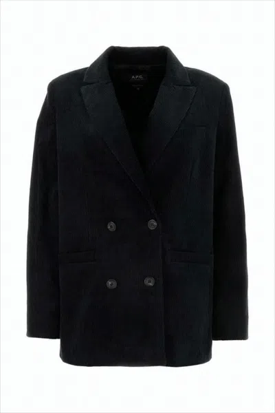 Apc Double-breasted Corduroy Suit Jacket With Notched Lapel In Black