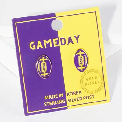 Fashnzfab Gold Dipped Gameday Football Stud Earrings - Purple, Yellow In Multi